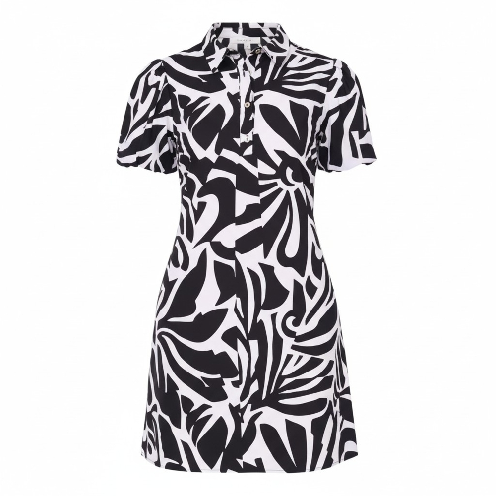 MSK | Black White Zebra Abstract Cotton Puff Sleeve A-Line Mini Dress